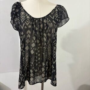 Sheer Black Beige Whimsigoth Blouse Sz S Fairy Witchy